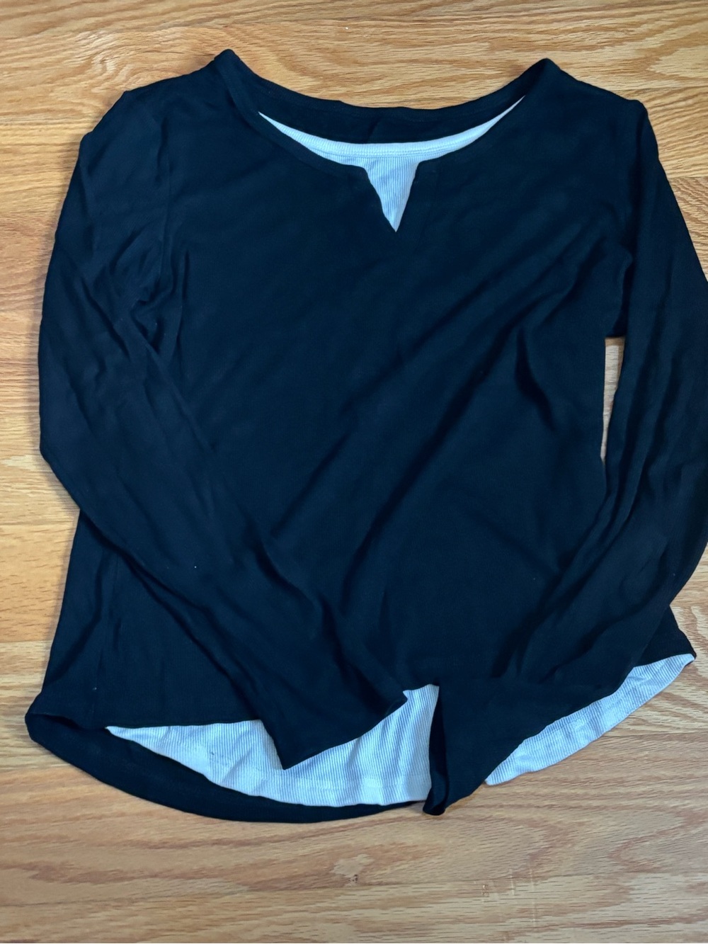 SHEIN Black Long Sleeve Layered-Trim Top
